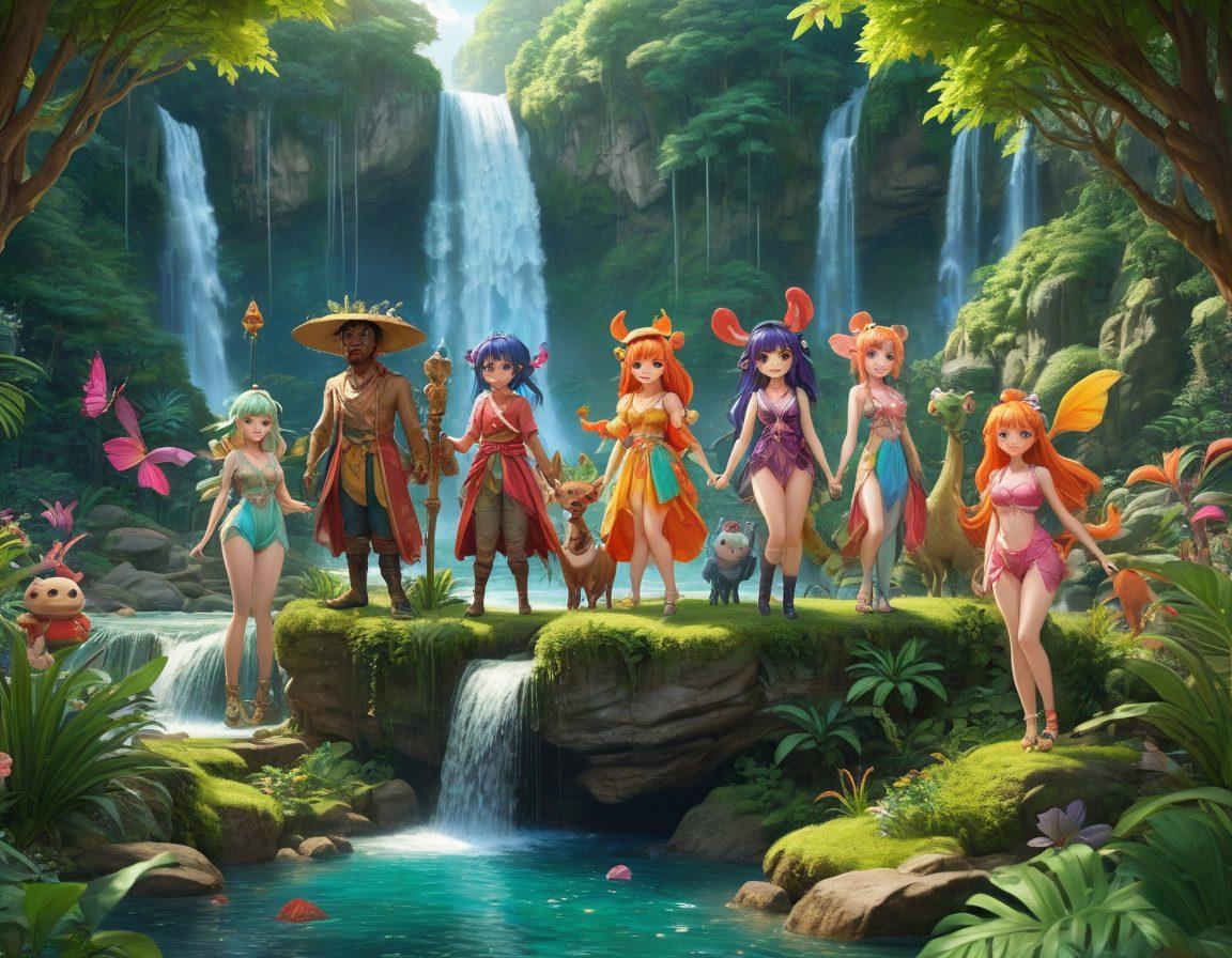 A whimsical illustration featuring a diverse group of characters from different hentai stories, each in their unique genre-inspired outfits, discussing and exploring a colorful, fantasy-filled landscape. Include elements like playful monsters and enchanting scenery that represent the various themes and narratives found in hentai. The atmosphere should be lighthearted and inviting, emphasizing exploration and understanding. vibrant colors. 3D. cartoon style.